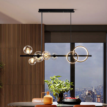 Minimalist 5-Light Glass Globe Shade Sputnik Kitchen Island Light Globe Light in Black